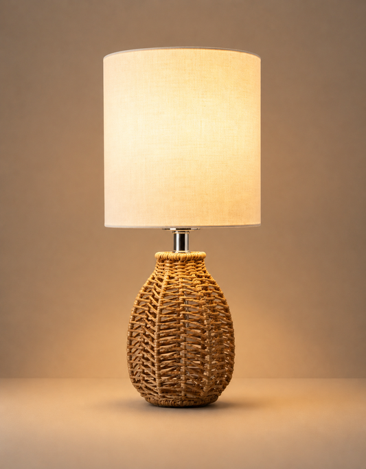 Elegant Natural Rattan Nightstand Table Lamp