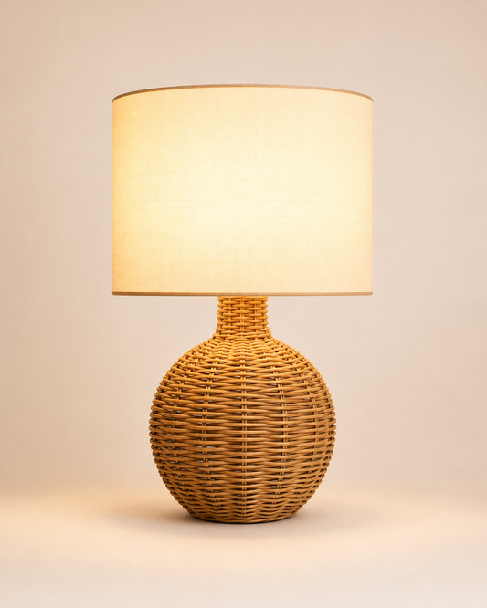 Elegant Handwoven Mid-Century Bedside Table Lamp