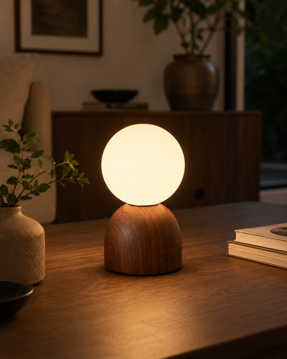 Walnut Globe | Elegant Retro Solid Wood Bedside Table Lamp