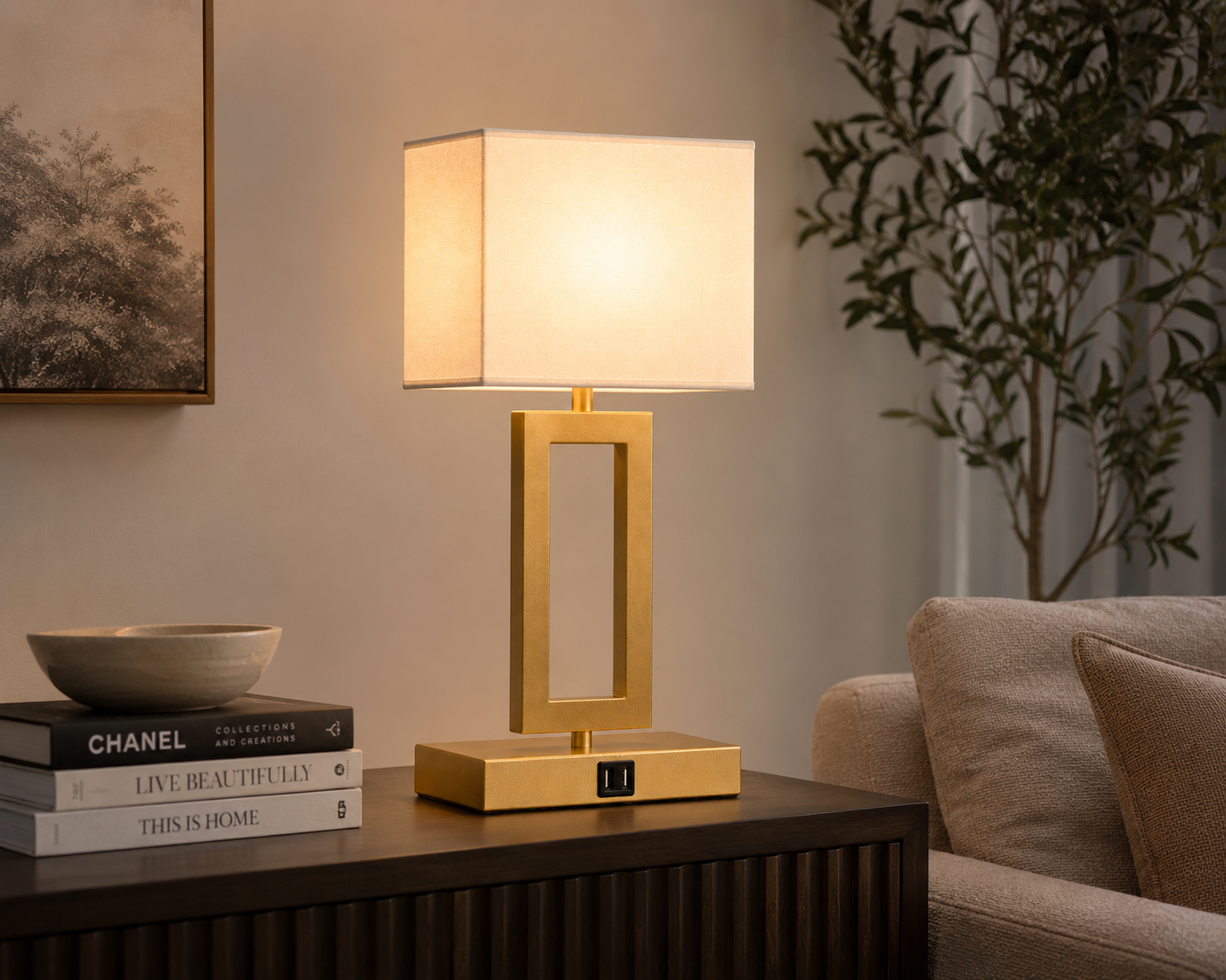 DonutGlow | Modern Touch Control 3-Way Dimmable Bedside Lamp with USB Ports