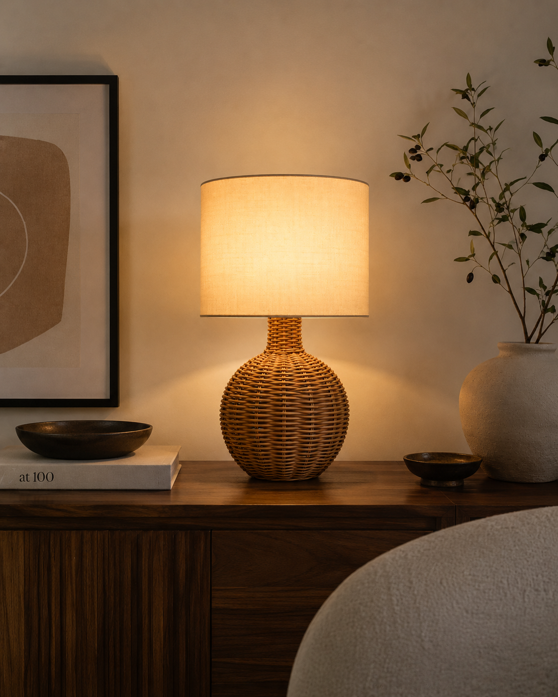 Elegant Handwoven Mid-Century Bedside Table Lamp