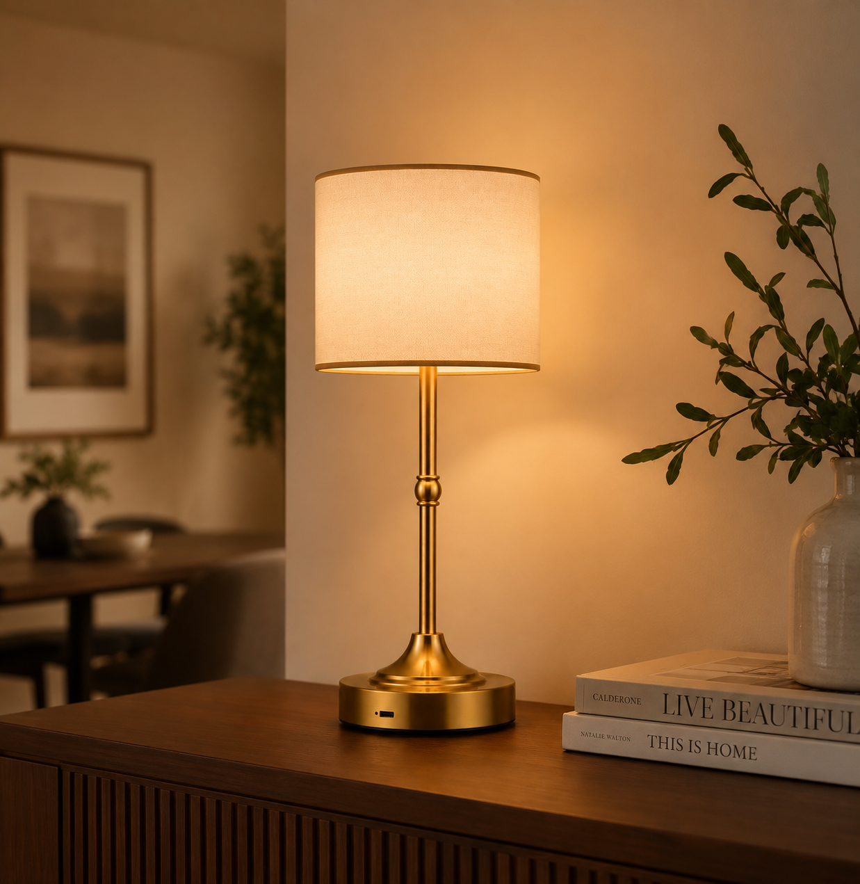 Elegant Cordless Fabric Touch Table Lamp with Dimming Features