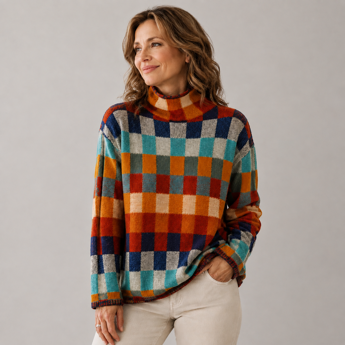 Gloria™ | Colorful Plaid Turtleneck Sweater