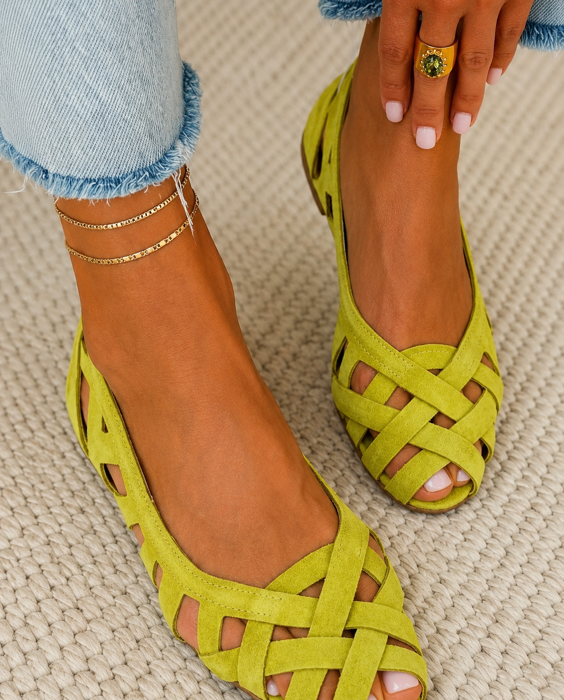 SADIE | Woven Open-Toe Flats