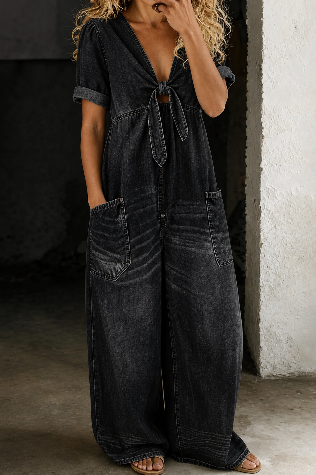 Dakota | Denim Tie-Front Jumpsuit