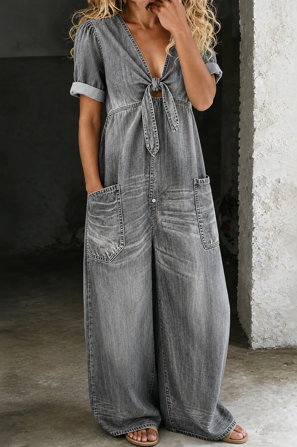 Dakota | Denim Tie-Front Jumpsuit