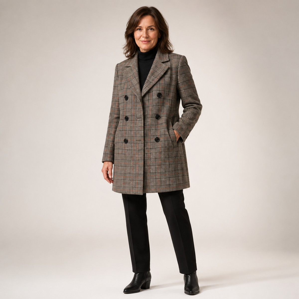 Denise | Checkered Double-Breasted Coat