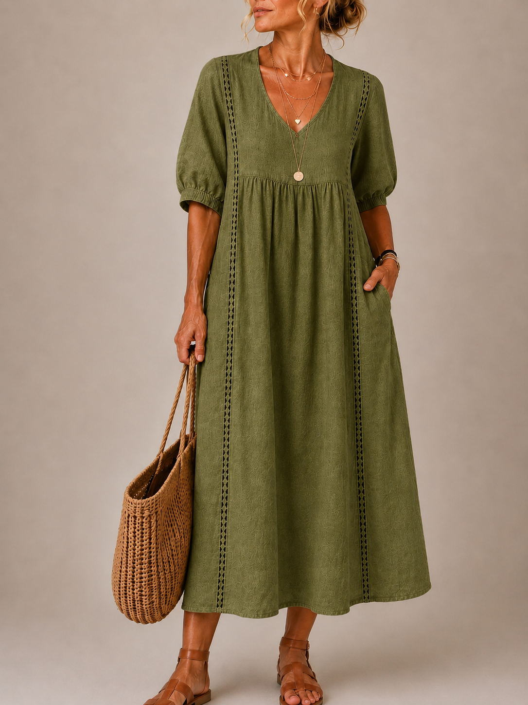 Elodie | Linen Blend Midi Dress