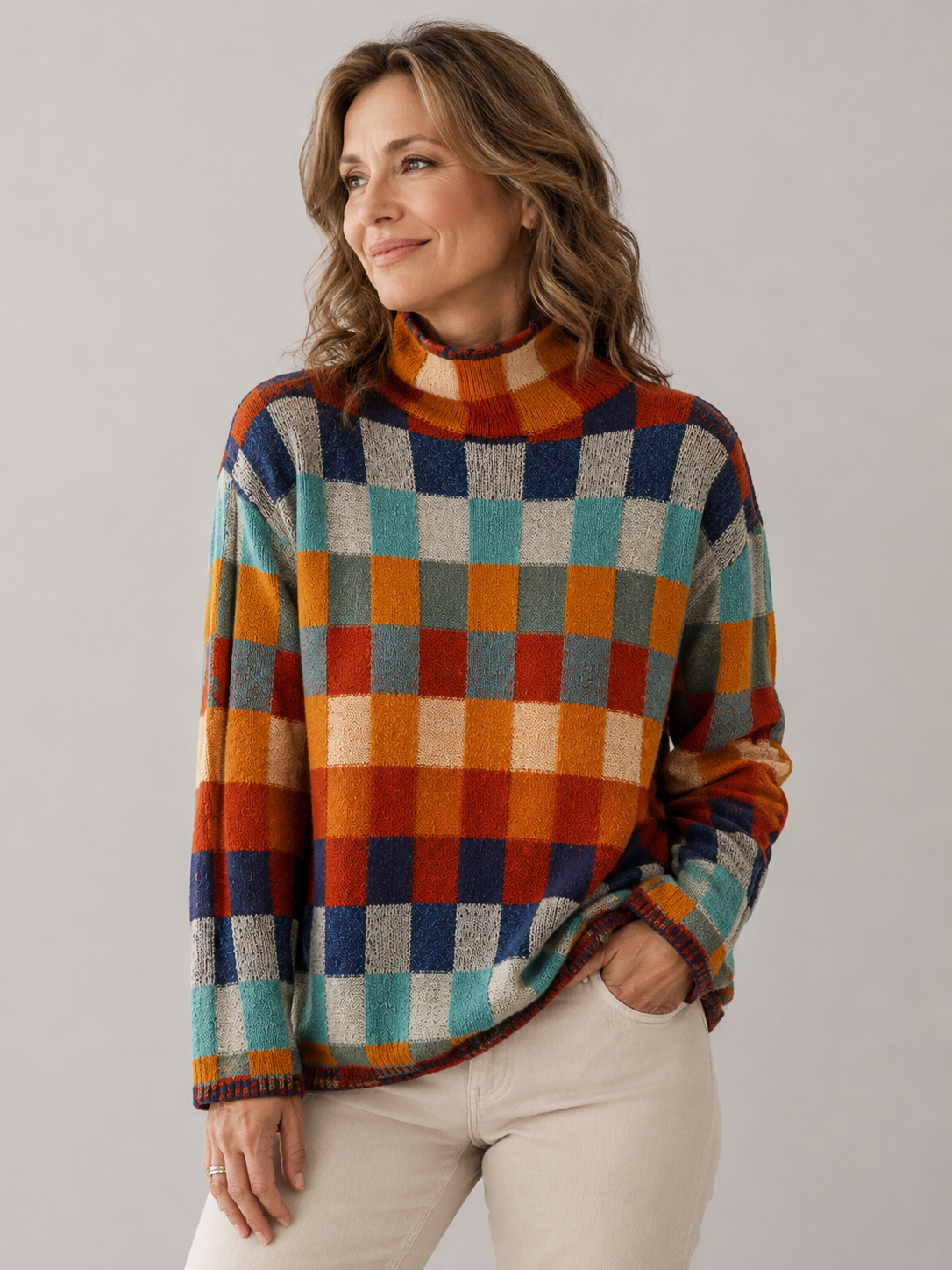 Gloria™ | Colorful Plaid Turtleneck Sweater
