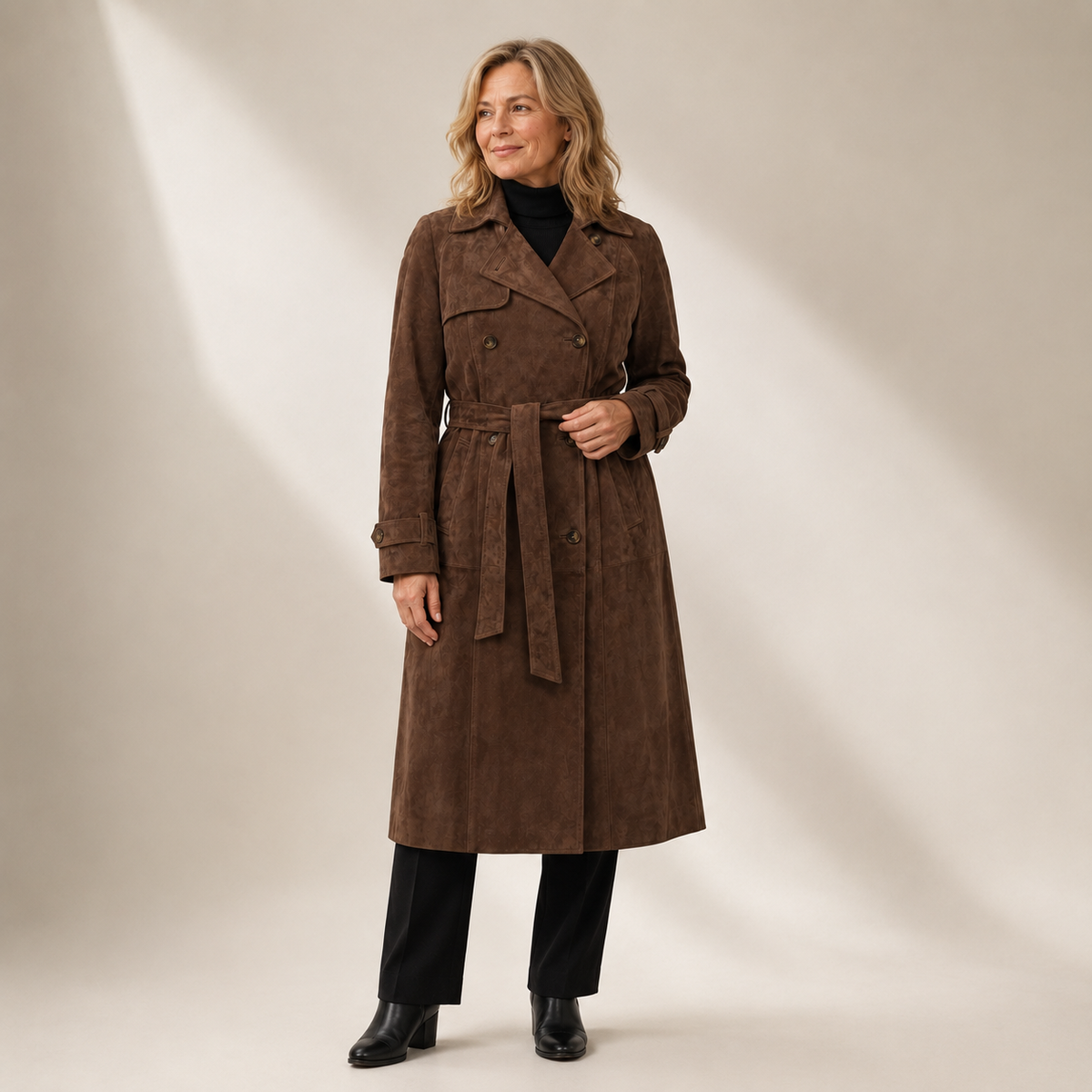 Josephine | Belted Faux Suede Trench Coat