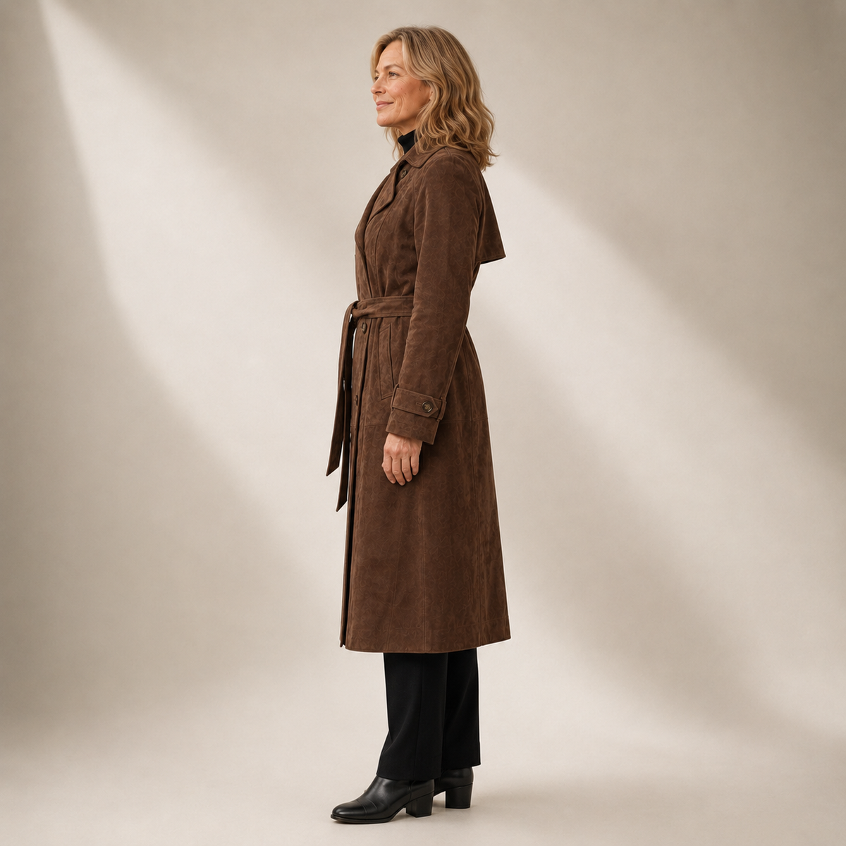 Josephine | Belted Faux Suede Trench Coat