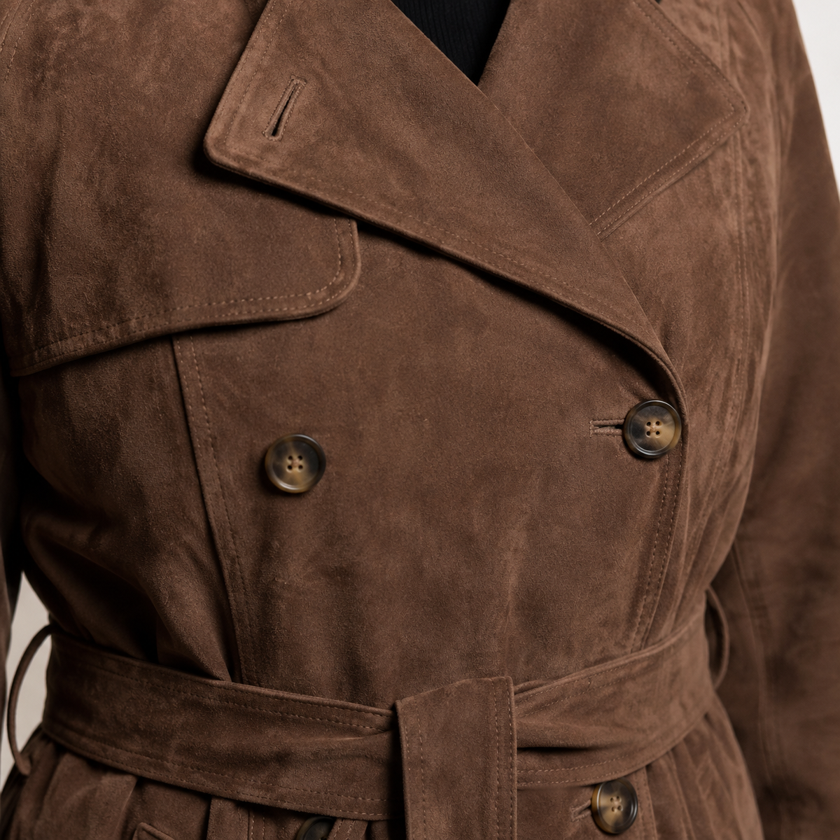 Josephine | Belted Faux Suede Trench Coat