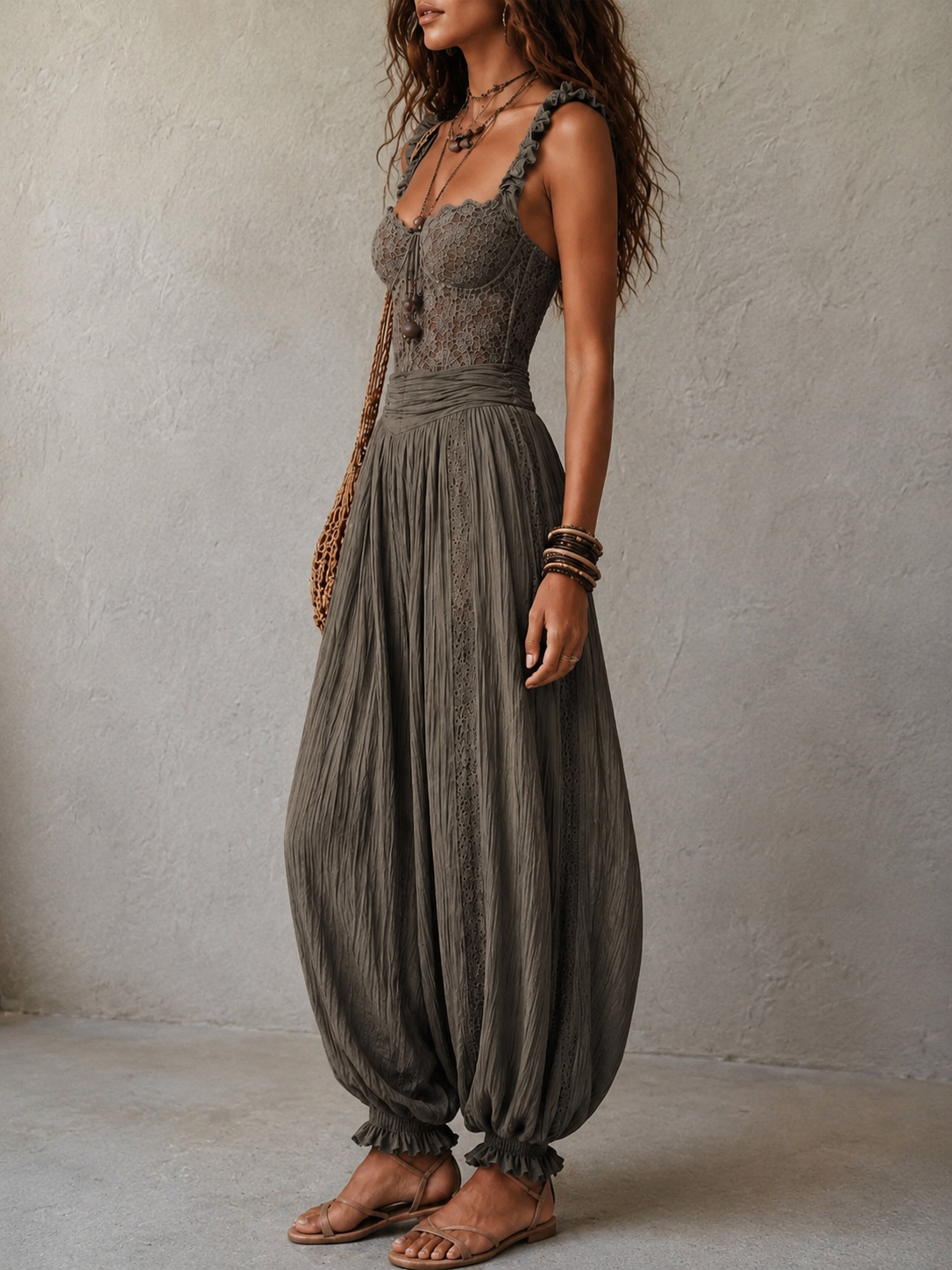 Selene | Lace Bodice & Harem Pants Set