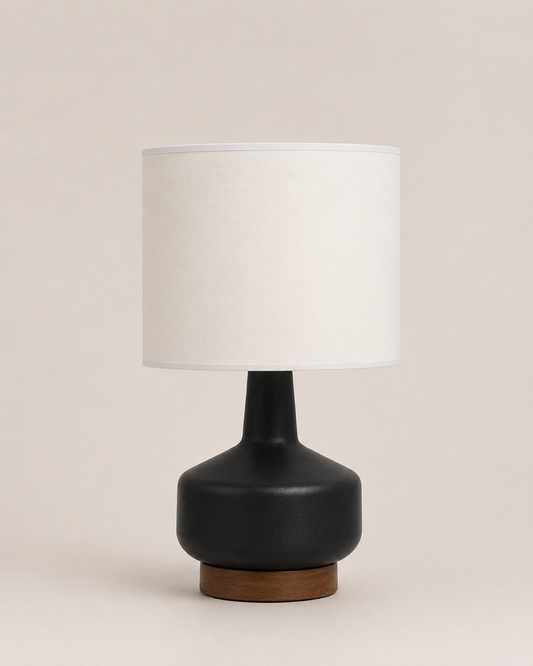 Elegant Matte Black Table Lamp with Wood Accent for Bedroom