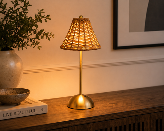 Elegant Dimmable Cordless Rattan Table Lamp