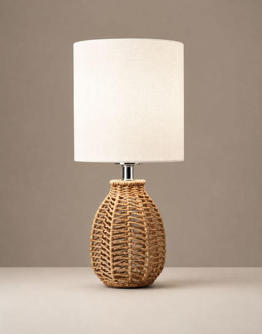 Elegant Natural Rattan Nightstand Table Lamp
