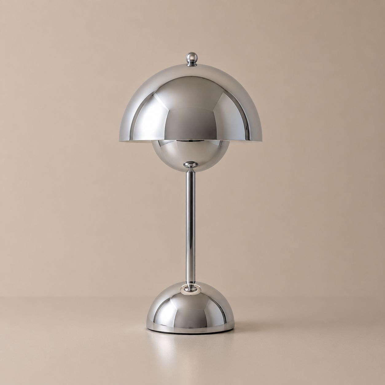 Chrome Mushroom Glow | Stylish Rechargeable Cordless Table Lamp for Bedroom