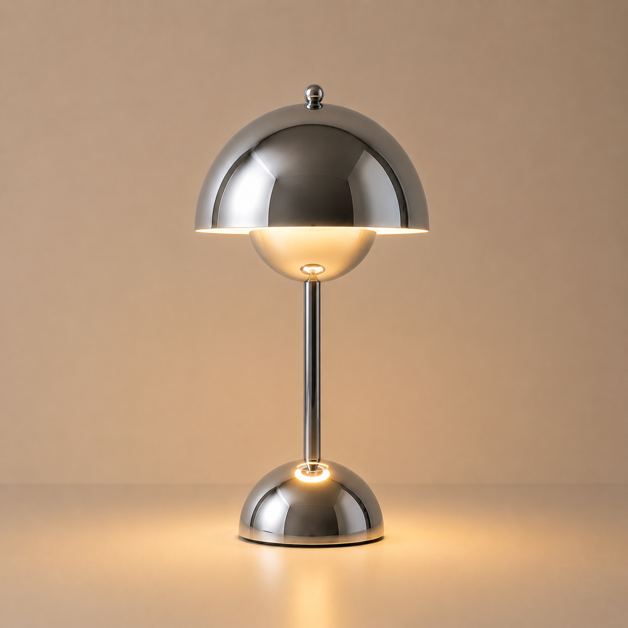 Chrome Mushroom Glow | Stylish Rechargeable Cordless Table Lamp for Bedroom