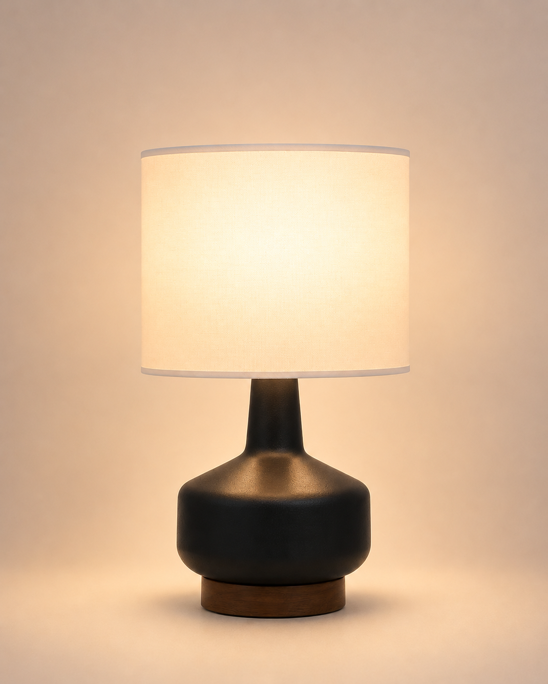 Elegant Matte Black Table Lamp with Wood Accent for Bedroom