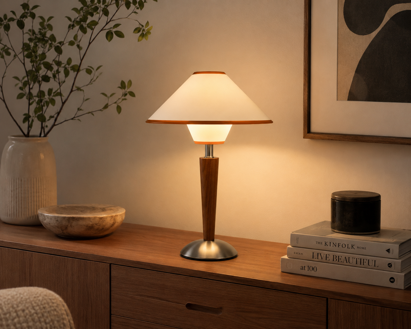 TimberGlow | Elegant Rustic Solid Wood Bedside Table Lamp for Cozy Lighting