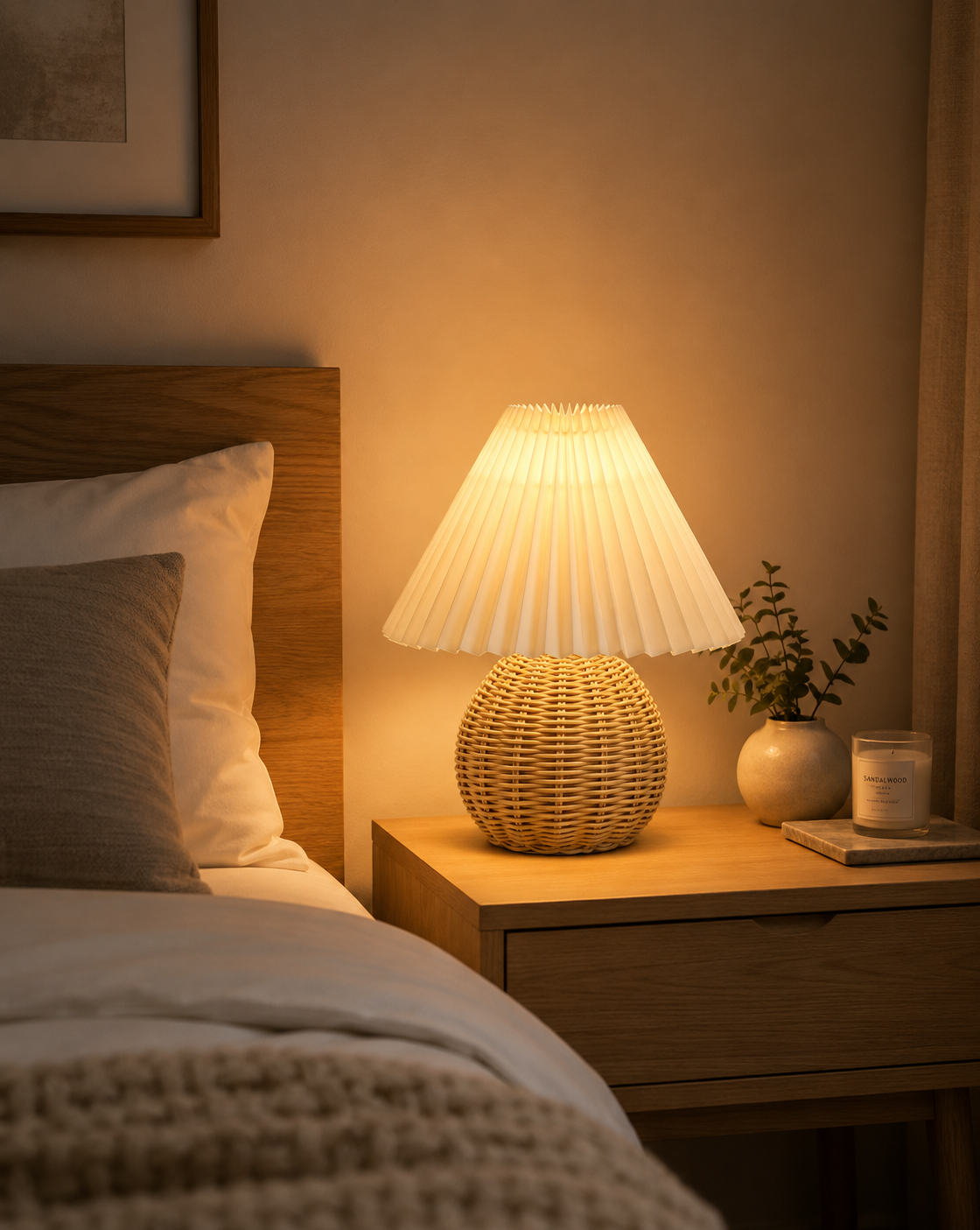 RattanGlow | Elegant Vintage Mini Table Lamp for Cozy Bedside Spaces