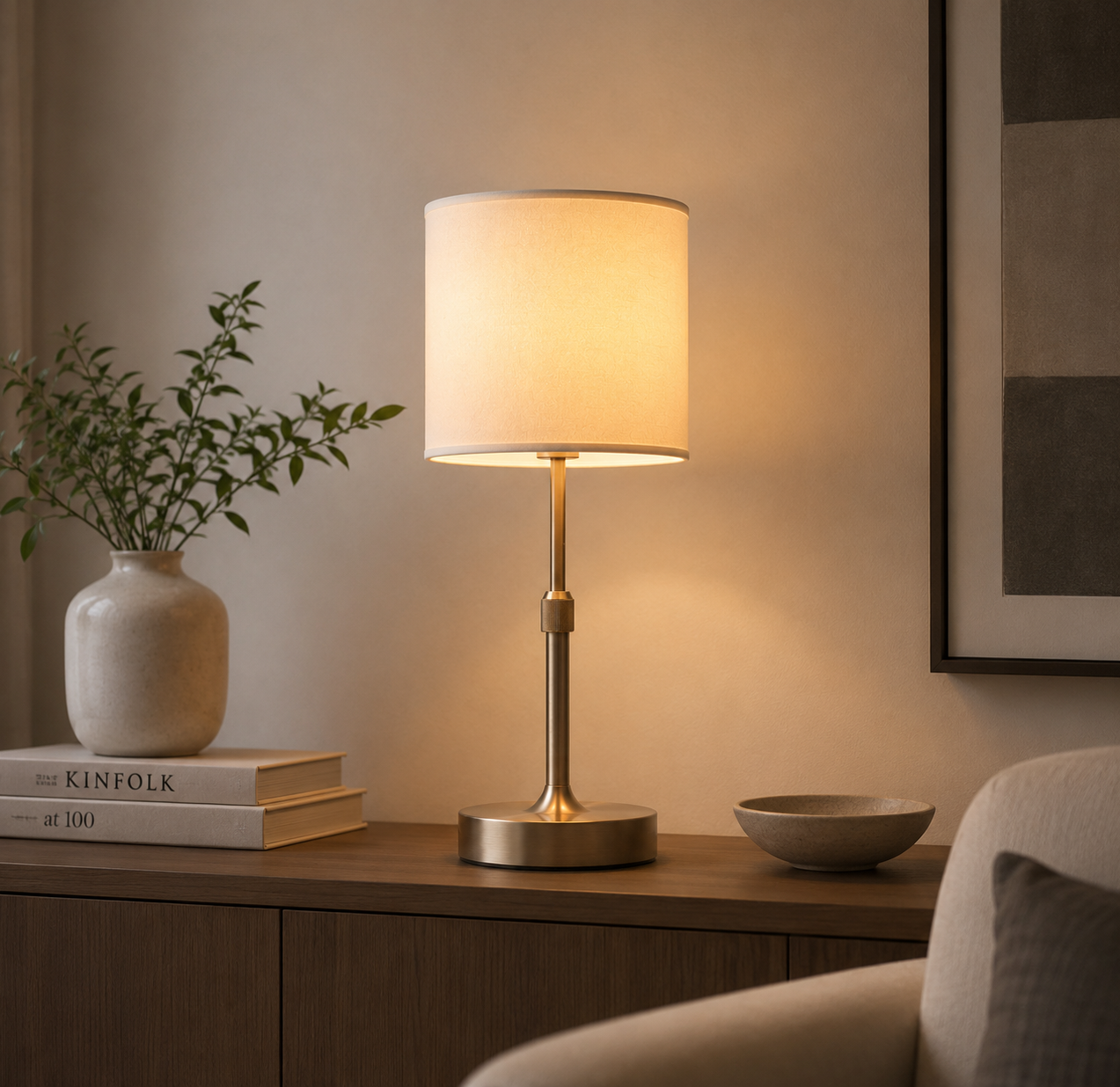Classic Cordless Fabric Touch Table Lamp with Dimming Features
