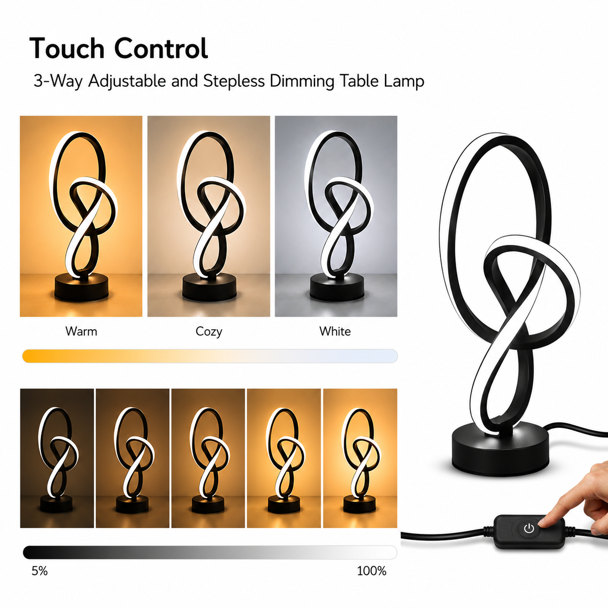 Ribbon Curve LED Table Lamp | USB Adjustable Brightness | Modern Creative Design