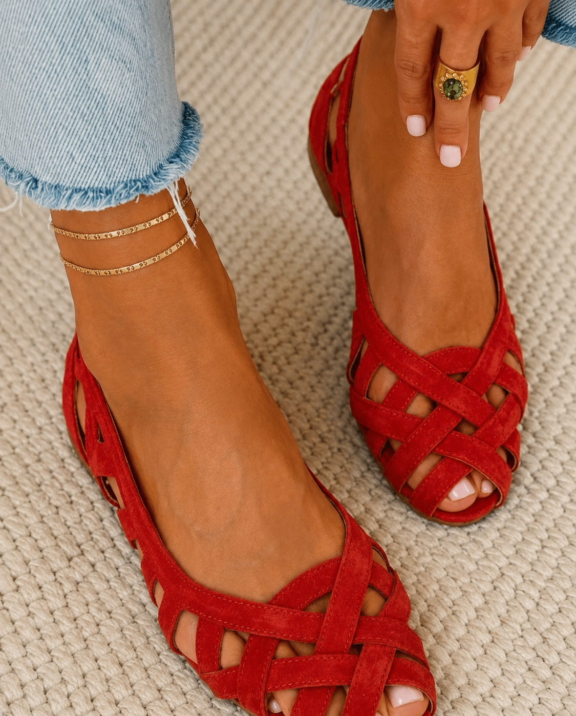 SADIE | Woven Open-Toe Flats