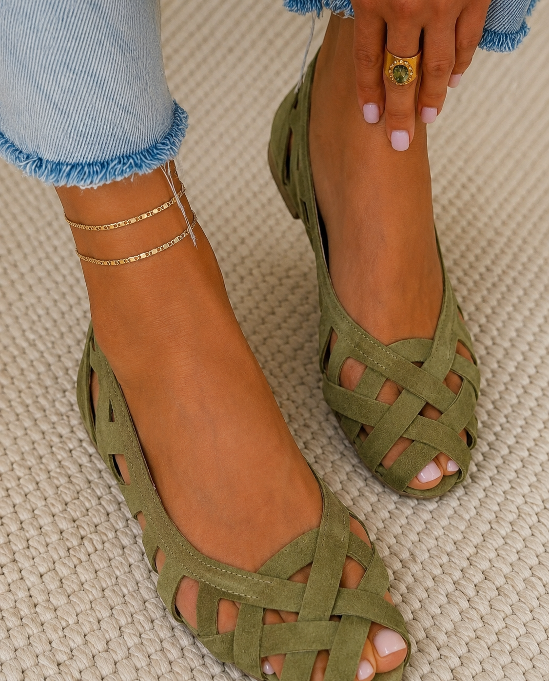 SADIE | Woven Open-Toe Flats