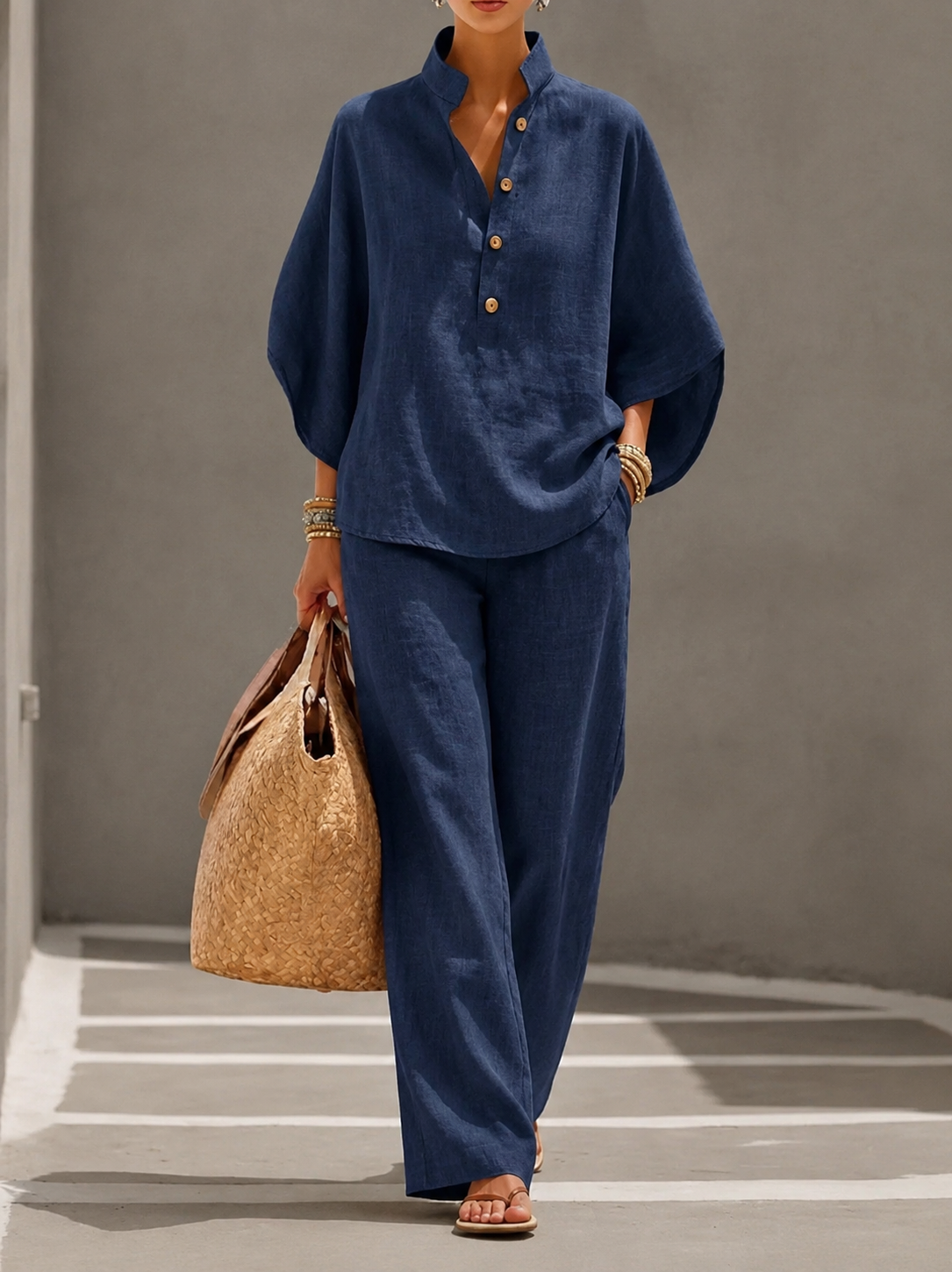 Brielle | Linen Batwing Top & Wide-Leg Pants Set