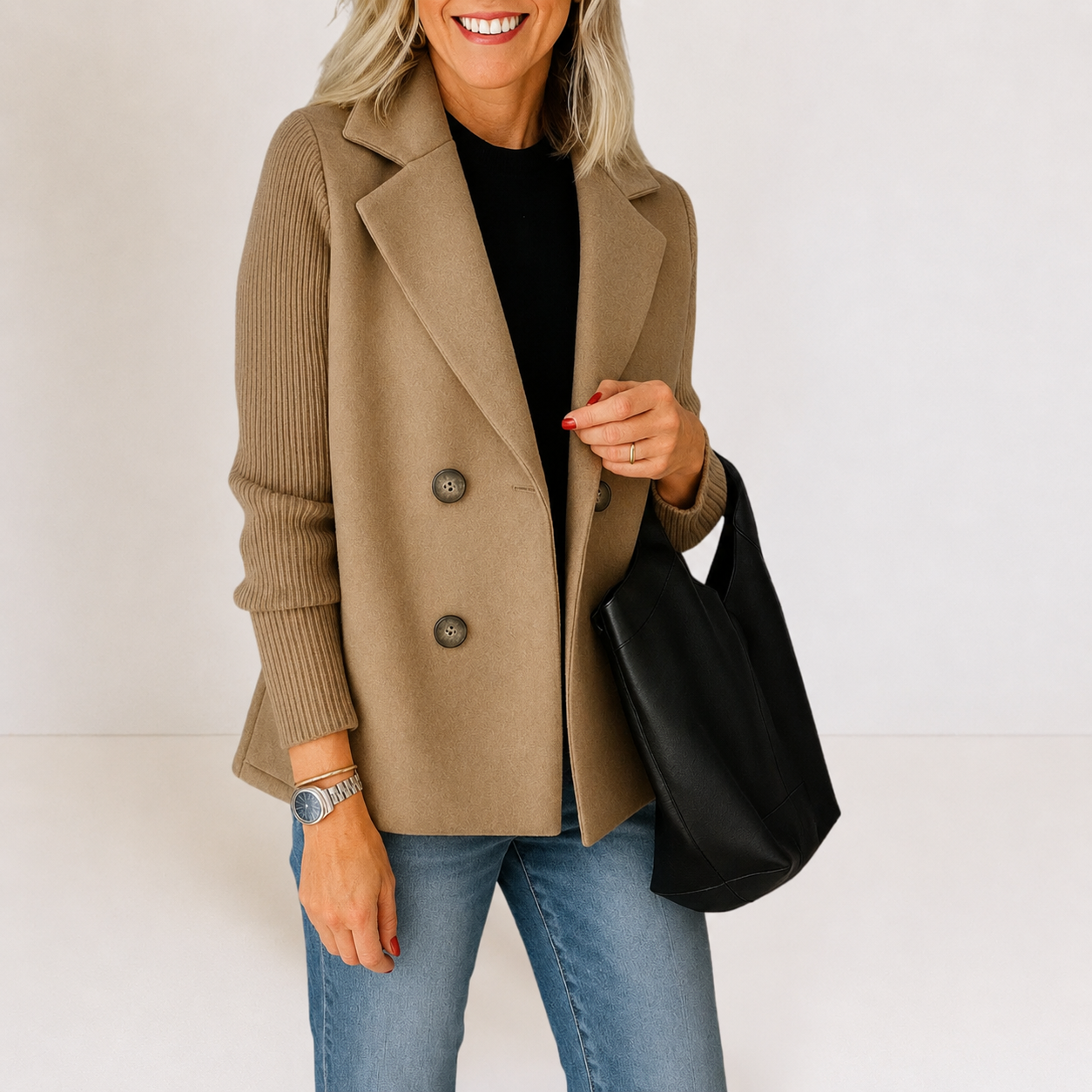 Caroline | Knit Sleeve Blazer Jacket