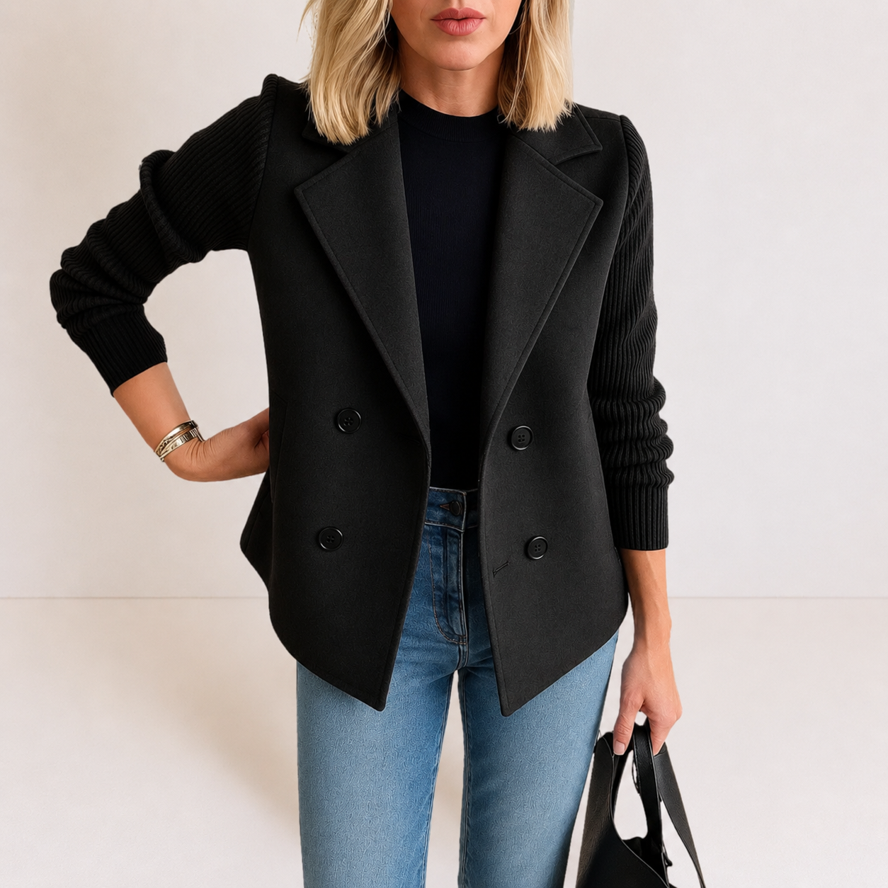Caroline | Knit Sleeve Blazer Jacket