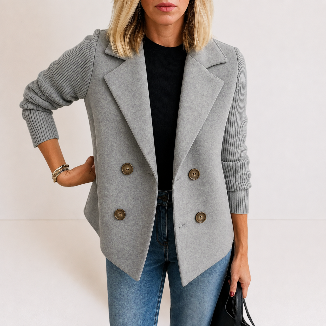 Caroline | Knit Sleeve Blazer Jacket