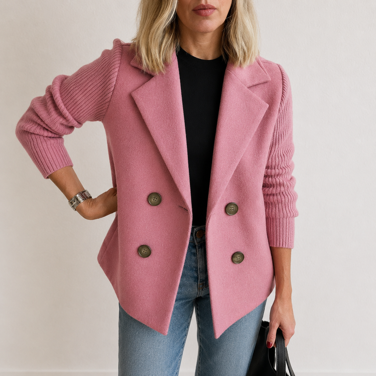 Caroline | Knit Sleeve Blazer Jacket