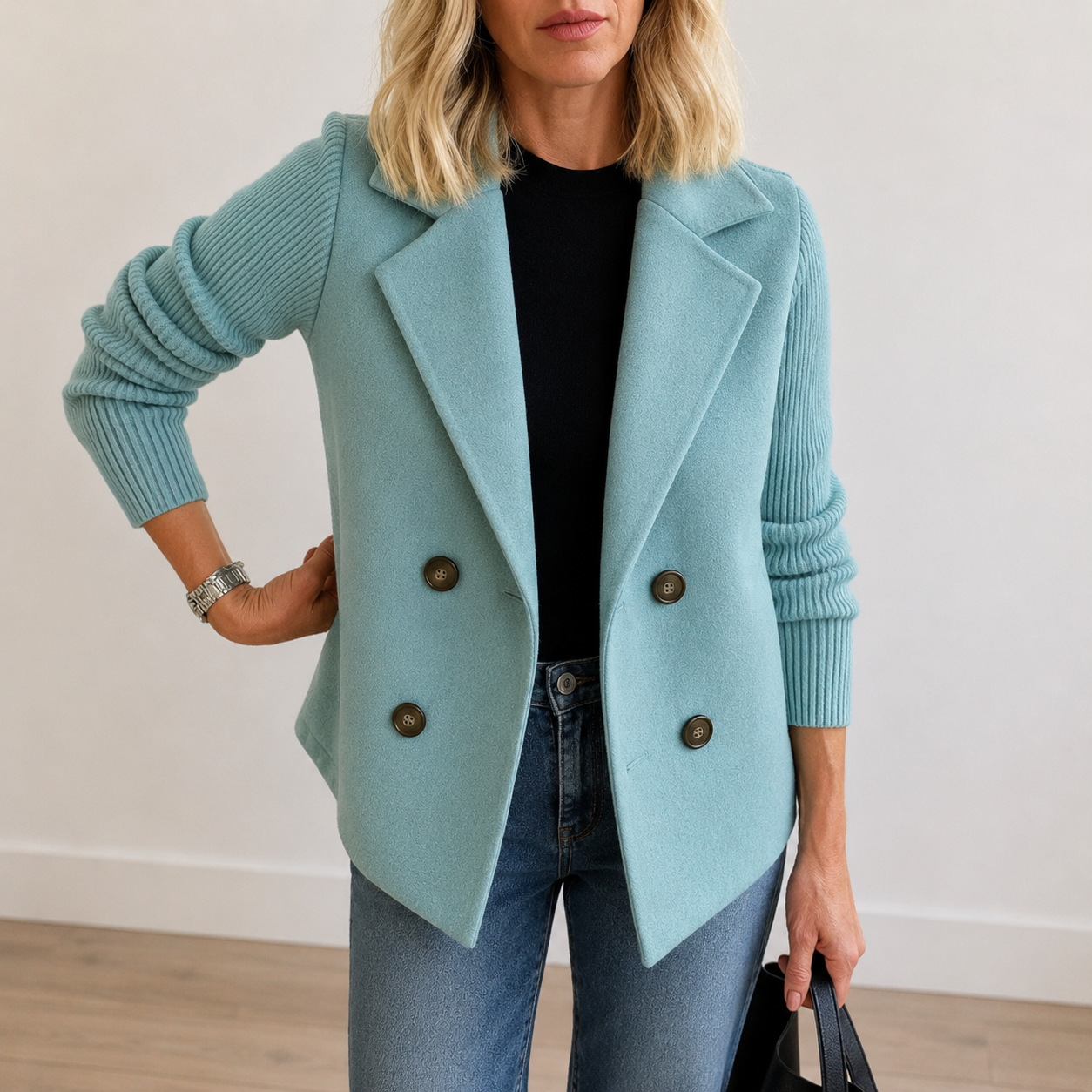 Caroline | Knit Sleeve Blazer Jacket