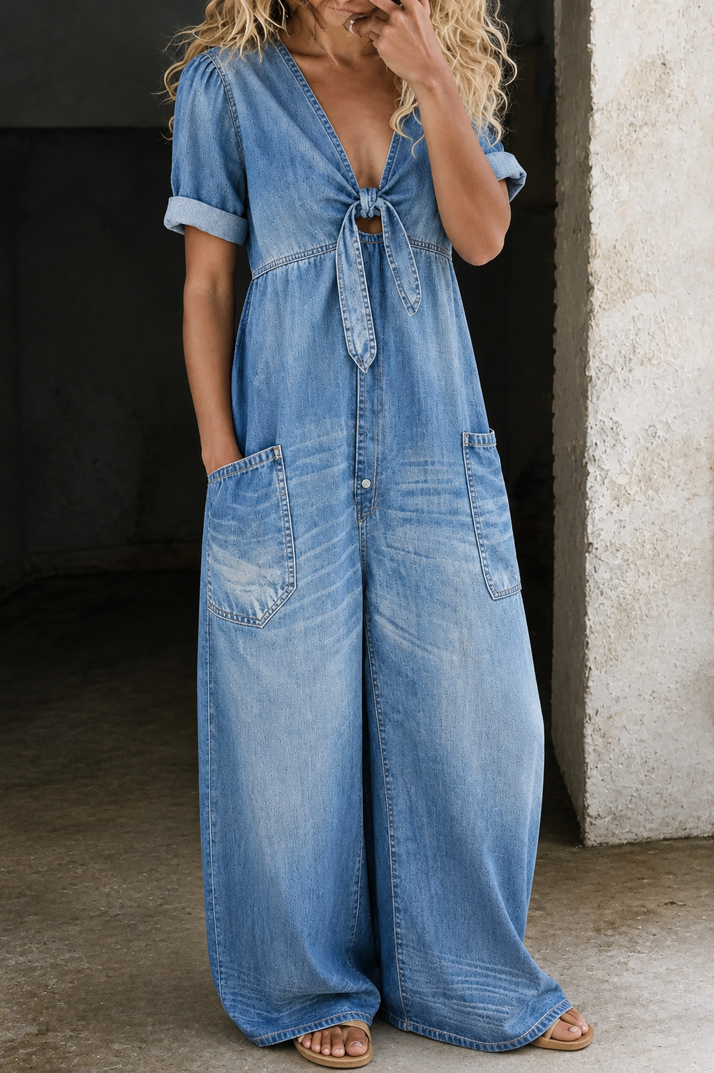 Dakota | Denim Tie-Front Jumpsuit