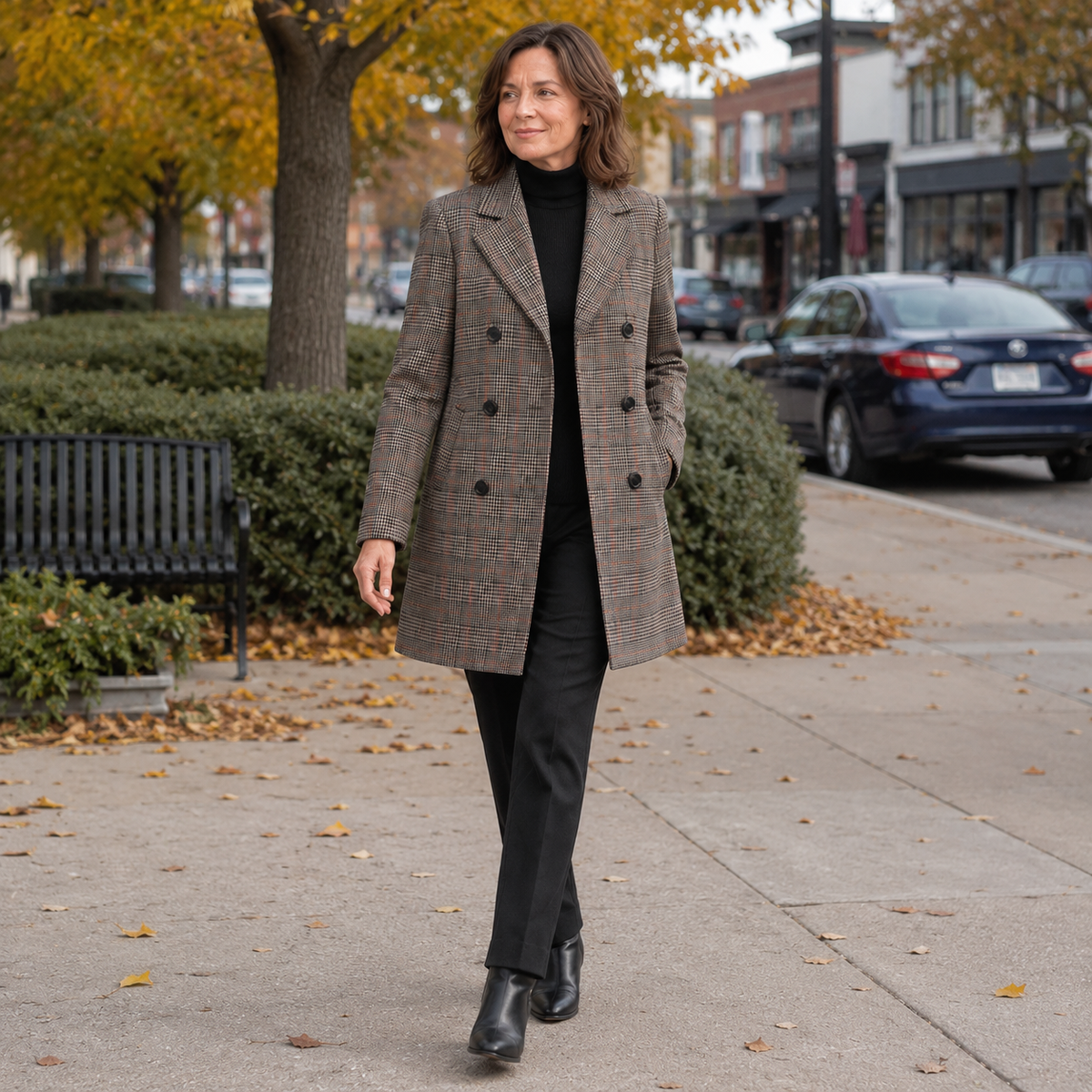 Denise | Checkered Double-Breasted Coat