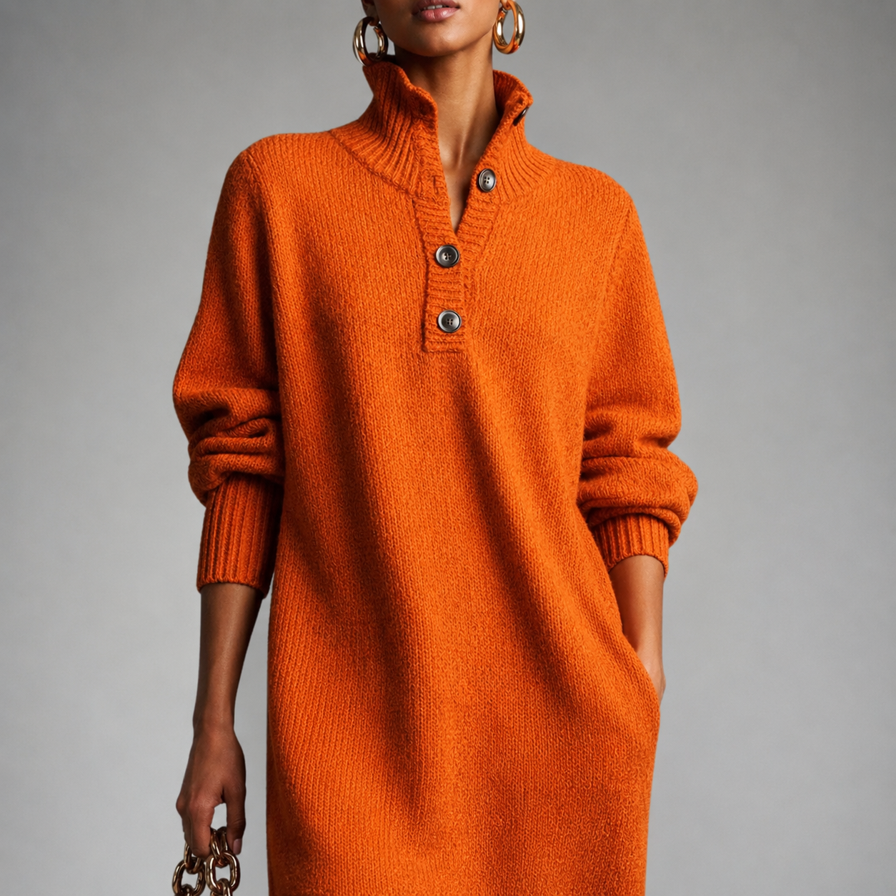 Elise™ | Cozy Button-Neck Sweater Dress