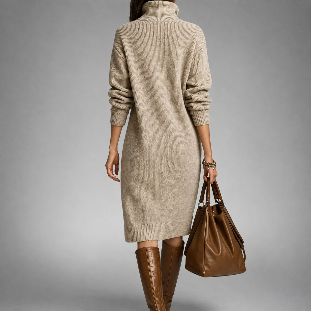 Elise™ | Cozy Button-Neck Sweater Dress