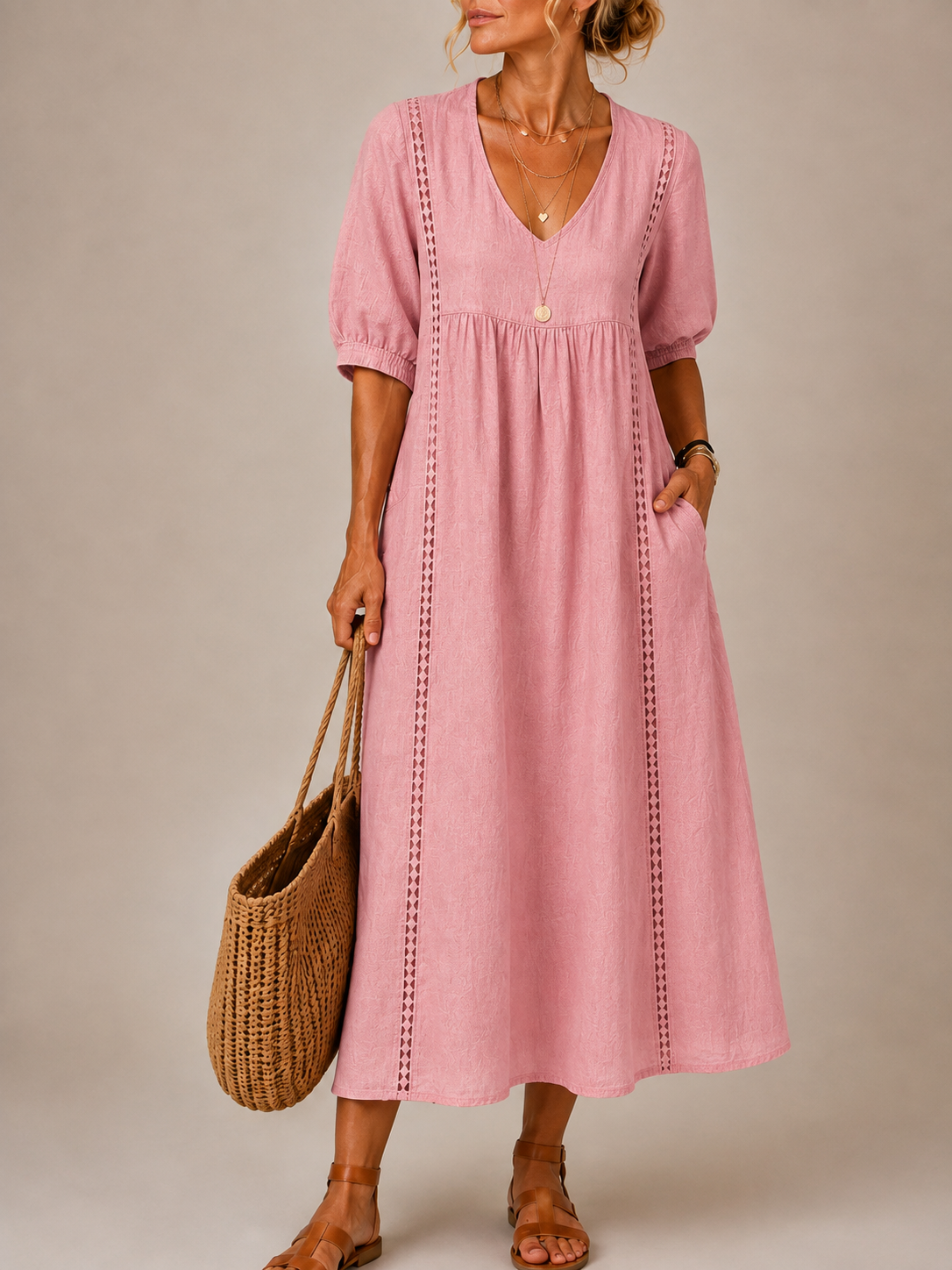 Elodie | Linen Blend Midi Dress