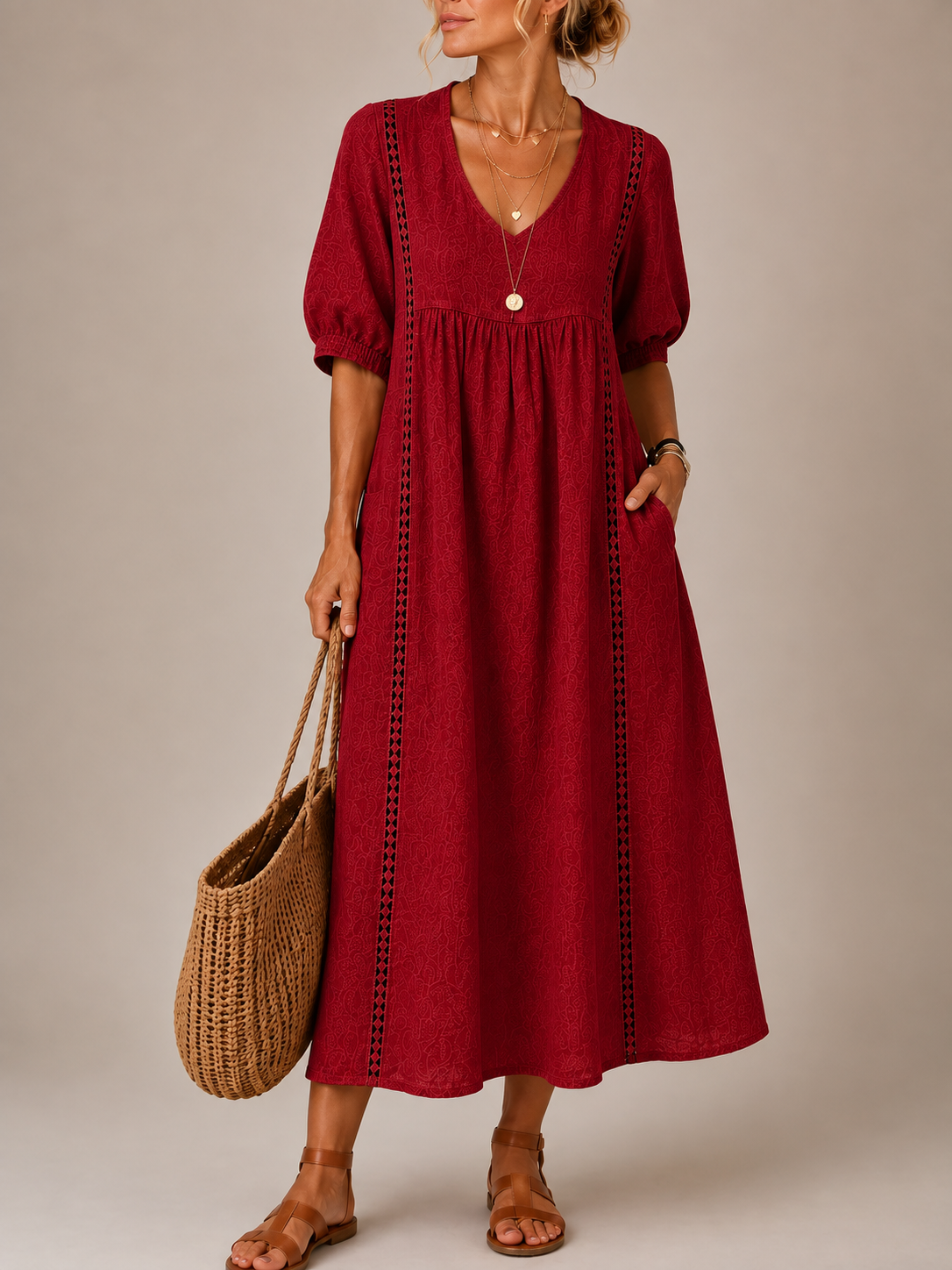Elodie | Linen Blend Midi Dress