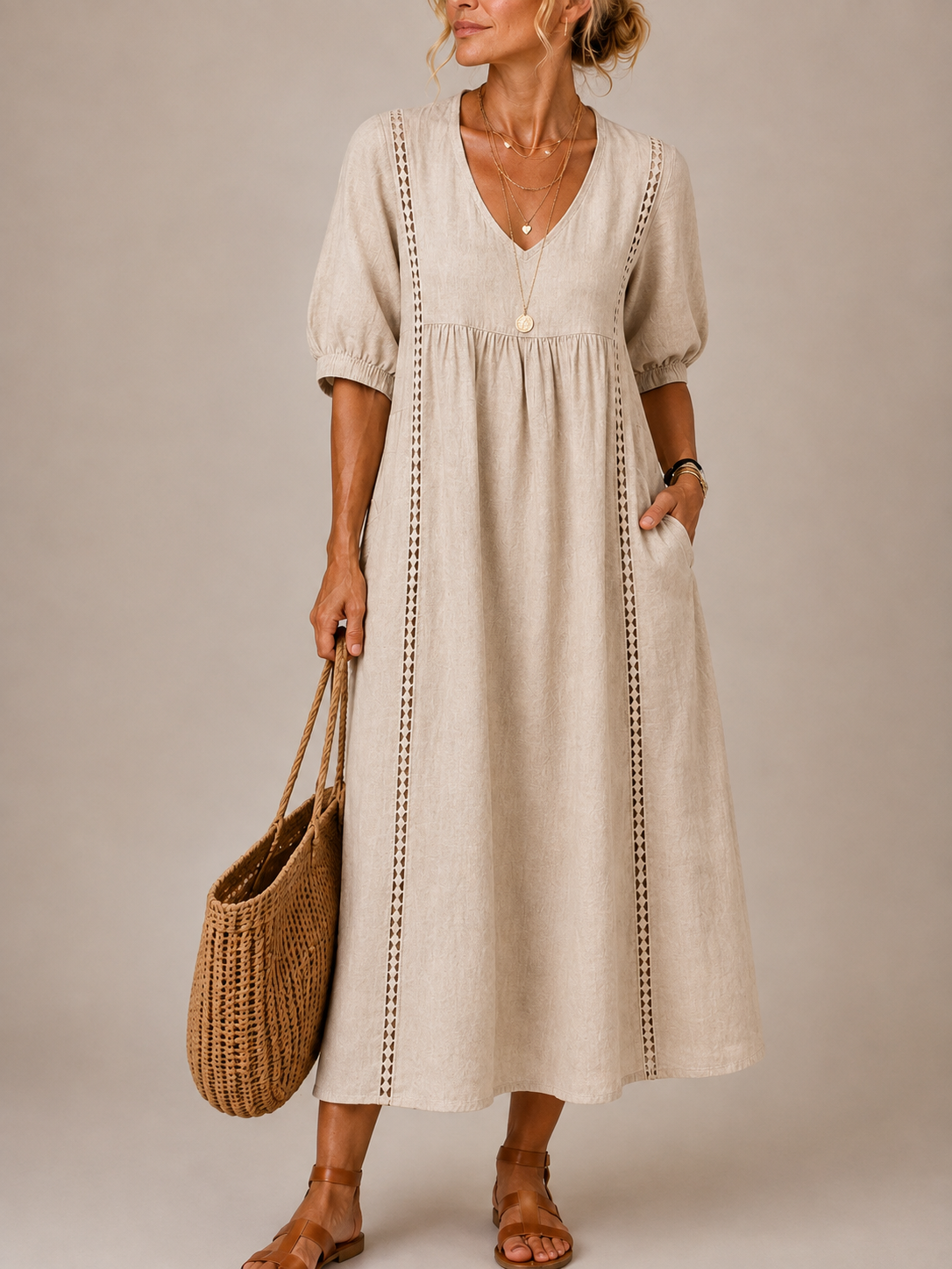 Elodie | Linen Blend Midi Dress
