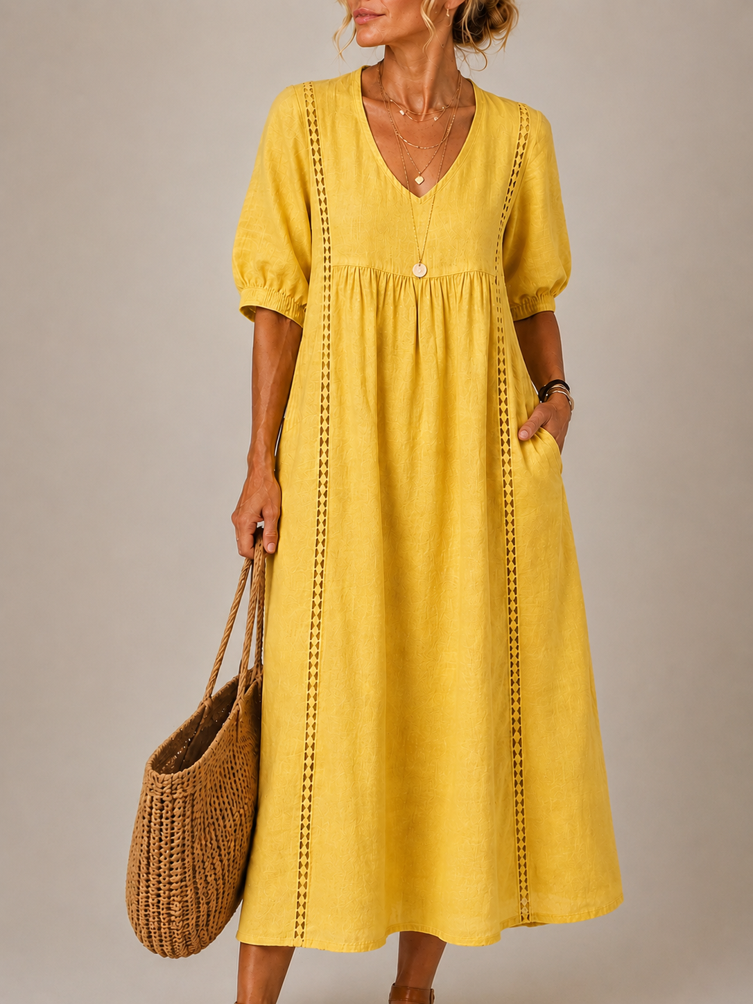 Elodie | Linen Blend Midi Dress