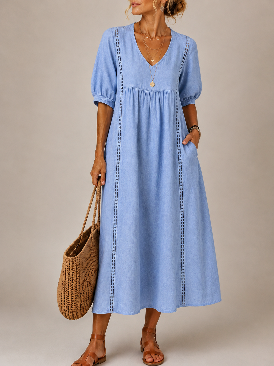 Elodie | Linen Blend Midi Dress