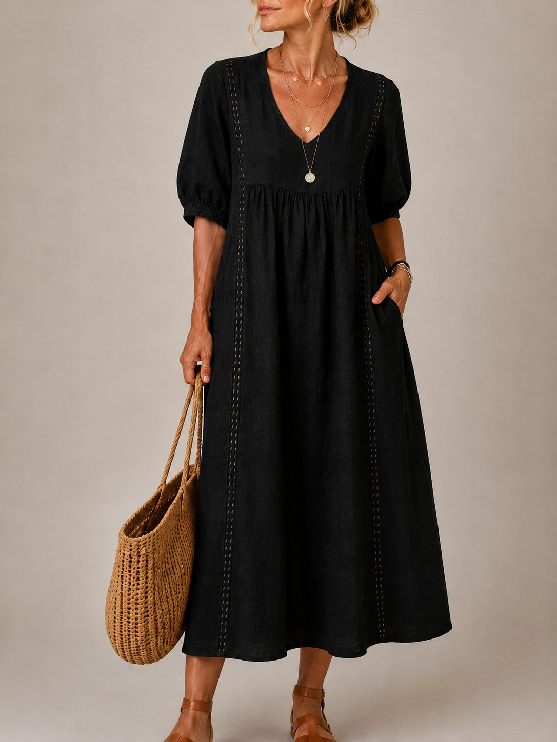Elodie | Linen Blend Midi Dress