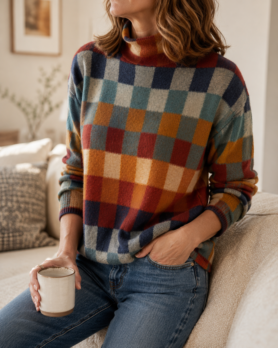 Gloria™ | Colorful Plaid Turtleneck Sweater