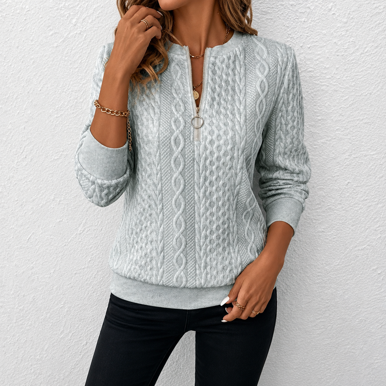 Heidi™ | Textured Quarter-Zip Sweater