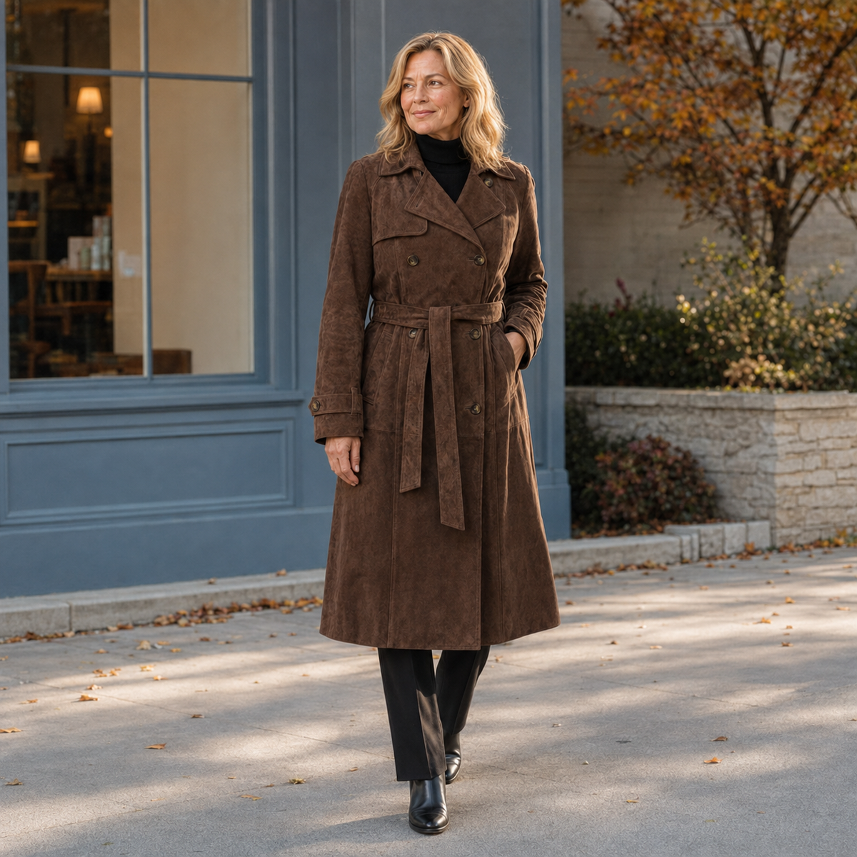 Josephine | Belted Faux Suede Trench Coat