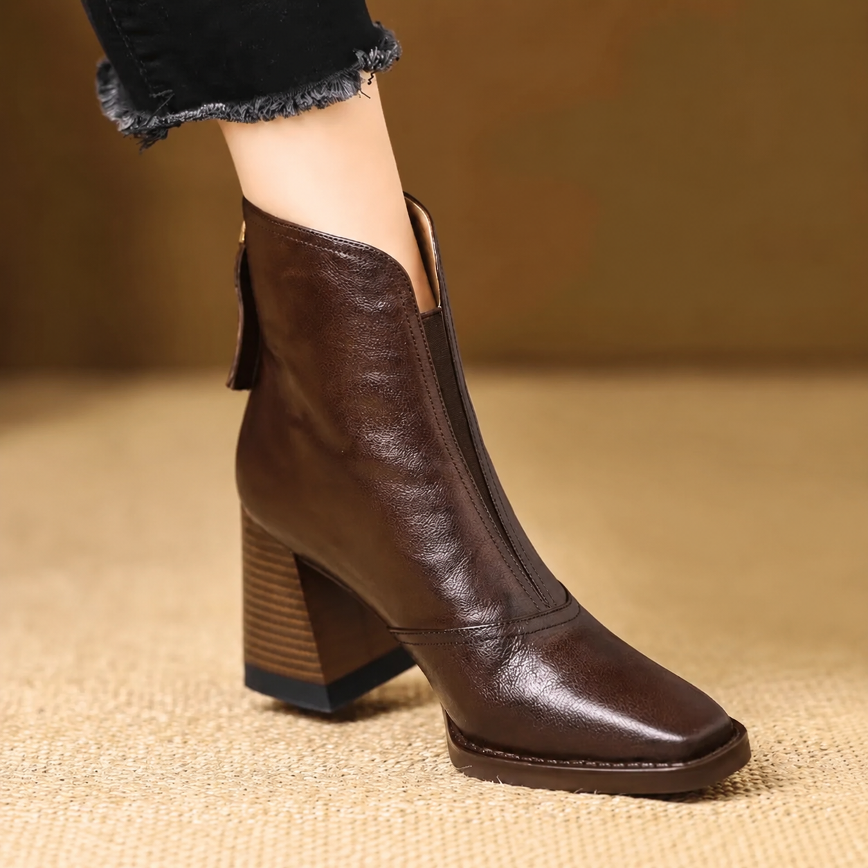 Rochelle | Leather Mid-Heel Ankle Boots