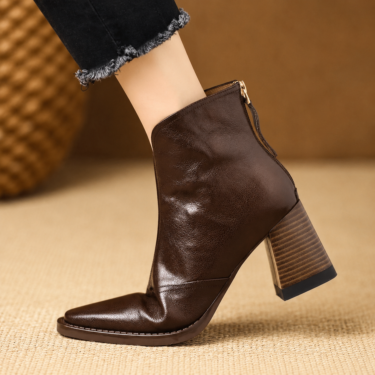 Rochelle | Leather Mid-Heel Ankle Boots
